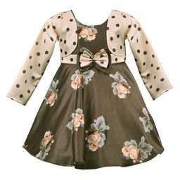 Wish Karo Girls Olive Green & Beige Floral Printed Silk Satin Finish Fit and Flare Dress-image-76