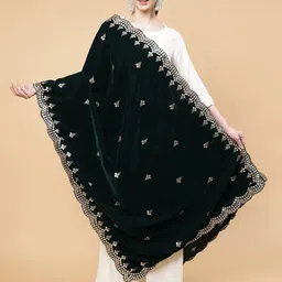 Moda Chales Embroidered Velvet Dupatta with Sequinned-15