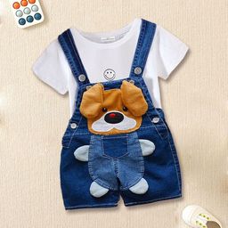 FOREVER FRIDAY Infant Boys Printed Cotton Round Neck Dungaree With T-Shirt-12