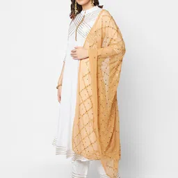 Dupatta Bazaar Beige & White Ethnic Motifs Embroidered Dupatta with Mirror Work image 2