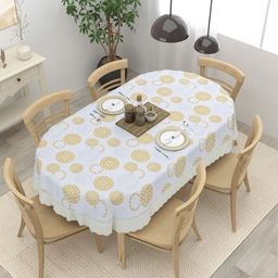 Clasiko Gold-Toned Geometric Printed Anti-Slip Plastic Oval 6-Seater Table Cover-26
