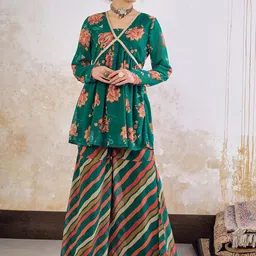 Shae by SASSAFRAS Floral Printed V-Neck Empire A-Line Kurti With Sharara-picture-17