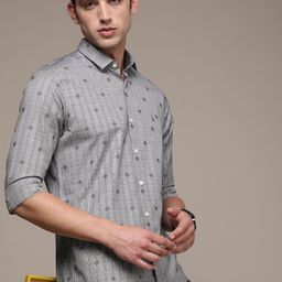 SIMON CARTER LONDON Men Grey Slim Fit Checked Pure Cotton Casual Shirt-image-26