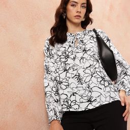 all about you Floral Print Tie-Up Neck Puff Sleeve Top-picture-32