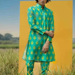 Eleven Brothers Floral Printed Mandarin Collar Straight Kurta With Trousers-image-23