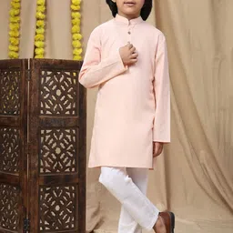 SKAVIJ Boys Regular Mandarin Collar Pure Cotton Kurta with Pyjamas-image-93