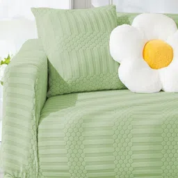 Lukzer Green Printed Polyester 1 Piece Sofa Cover With Arms-image-56
