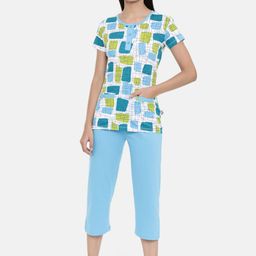 zebu Women Blue Printed Night suit-19