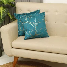 THE CONVERSION Turquoise Blue Set of 2 Floral Velvet Square Cushion Covers-image-45