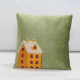 Mid July Home Lime Green & White Velvet Self Design Square Cushion Covers-1