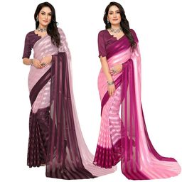 Moda Rapido Pack Of 2 Striped Satin Saree-image-63