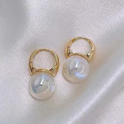 GOLDIWALA Korean Gold-Plated Artificial Beaded Spherical Shaped Hoop Earrings-picture-0