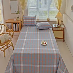 JC HOME Grey & Orange Coloured Geometric Pure Cotton 230 TC King Bedsheet Set 2 m x 2.30 m-image-97