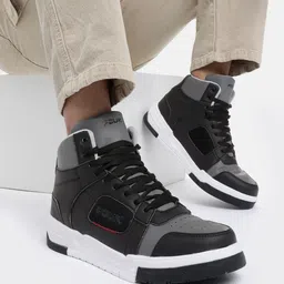 FCUK Men Colourblocked Mid-Top Sneakers with Perforated Detail-image-17
