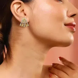 JYONA Gold-Plated American Diamond Studded Classic Shaped Studs-11