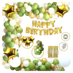 Bubble Trouble Foil Green Gold Girls Boys Happy Birthday Balloon Foil Decoration Kit Combo Green Gold - Pack of 110-image-28