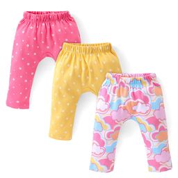 Babyhug Cotton Knit Full Length Diaper Pants Stars Printed Pack of 3 - Pink & Yellow-image-74