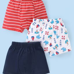 Babyhug 100% Cotton Striped & Whales Print Briefs Pack of 3 - Red White & Navy-image-38