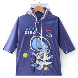 Babyhug Full Sleeves Below Knee Length Hooded Raincoat Dino Print - Navy Blue-image-68