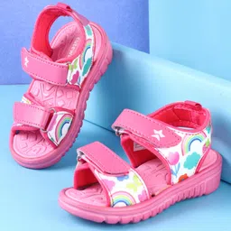 Cute Walk by Babyhug Sandals with Velcro Closure Rainbow Print - Pink-picture-45