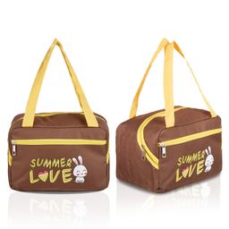 Kuber Industries Pack of 2 Lunch Bag  Insulated Lunch Bag  Lunch Bag for Office  Lunch Bag for Camping with Front Pocket  Waterproof Tiffin Cover with Handle  Summer Rabbit  Brown-78