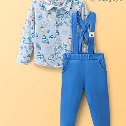 Babyoye 100% Cotton With Eco Jiva Finish Full Sleeves Bear Printed Shirt& Lounge Pants With Suspender - Blue-image-54