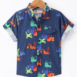 Dew Drops Poplin Knit Half Sleeves Printed Shirt with Vehicle Print -  Navy Blue-image-51