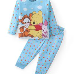 Babyhug Disney Single Jersey Knit Full Sleeves Night Suit With Winnie The Pooh Graphics - Blue-picture-4