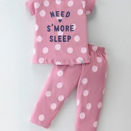 Teddy Cotton Half Sleeves Night Suit With Text Print - Pink-picture-8