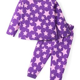 Babyhug Cotton Knit Full Sleeves Night Suit With Stars Print - Purple-image-69