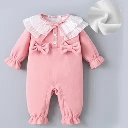 Kookie Kids Full Sleeves Solid Colour Frill & Bow Detailing Romper - Pink-picture-4