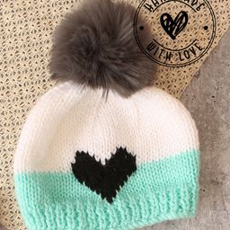 Woonie Handknitted Intarsia Pom Pom & Heart Detailed Cap - White-image-36