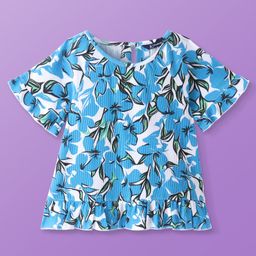 Pine Kids Cotton Knit Half Sleeves Top with Floral Print - Blue & White-image-38