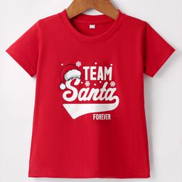 O'CARINA Cotton Knit Half Sleeves T-Shirt with Santa Text Print - Red-image-81