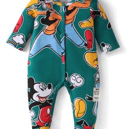 Babyhug Disney Interlock Knit Full Sleeves Footed Sleepsuit With Mickey & Friends Print - Dark Green-picture-20