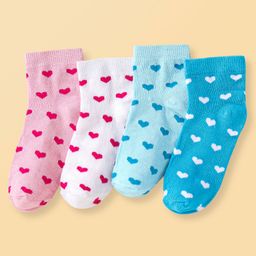 Honeyhap Premium Cotton Knit Bamboo Spandex Ankle Length Bio Finish Socks with Hearts Design Pack of 4 - Blue Pink White & Sky Blue-8