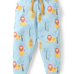 Bodycare Cotton Knit Full Length Animal Print Lounge Pants - Light Blue-image-58