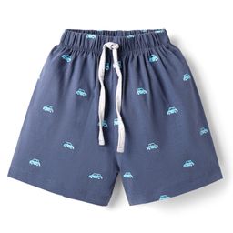 Pink Rabbit Single Jersey Knit Above Knee Length Shorts With Car Print - Navy Blue-image-79