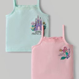 Babyoye Disney Interlock Knit Sleeveless Slips With Princess Graphics & Lace Detailing Pack Of 2 - Pink & Light Green-image-88