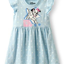 Babyhug Disney Single Jersey Knit Half Sleeves Frock With 101 Dalmatian Graphics And Frill Detailing - Light Blue-image-82