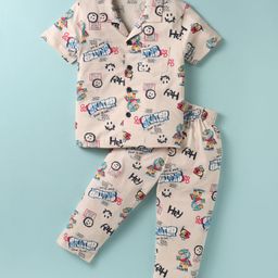 Smarty Boys Sinker Half Sleeves Printed Co-ords Night Suit - Cream-image-90
