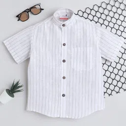 BAATCHEET Cotton Linen Half Sleeves Striped Shirt - White-picture-48