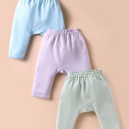 Simply Interlock Knit Solid Color Diaper Leggings Pack of 3 - Lilac Light Green & Aqua Blue-picture-3