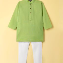 Dapper Dudes Full Sleeves Solid Kurta & Pyjama Set - Green-image-30