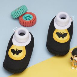 Neska Moda Butterfly Patch Detailed Slip On Booties - Black & Yellow-picture-7