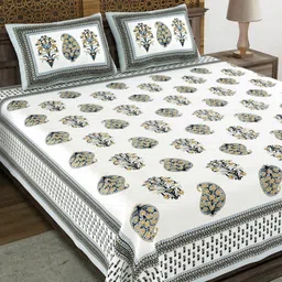 Sangria White Printed 210 TC King Size Cotton Bedsheet With 2 Pillow Covers- 2.7 m x 2.2 m-image-45