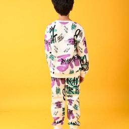 Anthrilo Fleece Full Sleeves Ready For That Text Printed Sweatshirt & Coordinating Joggers Set - White image 3