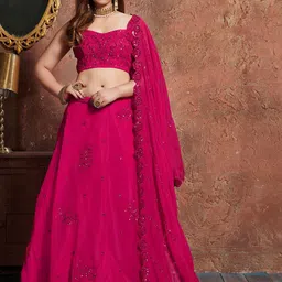 DIVASTRI Embroidered Sequinned Semi-Stitched Lehenga & Unstitched Blouse With Dupatta-picture-9