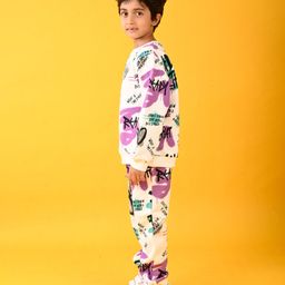 Anthrilo Fleece Full Sleeves Ready For That Text Printed Sweatshirt & Coordinating Joggers Set - White image 4