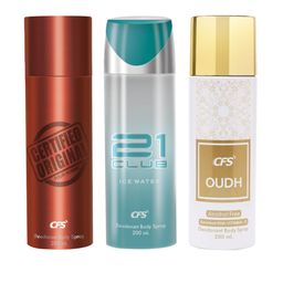 CFS Cargo 21 Club & Csf Pure Heart Set Of 3 Last Longer Deodorants Body Spary-200ml Each image 1